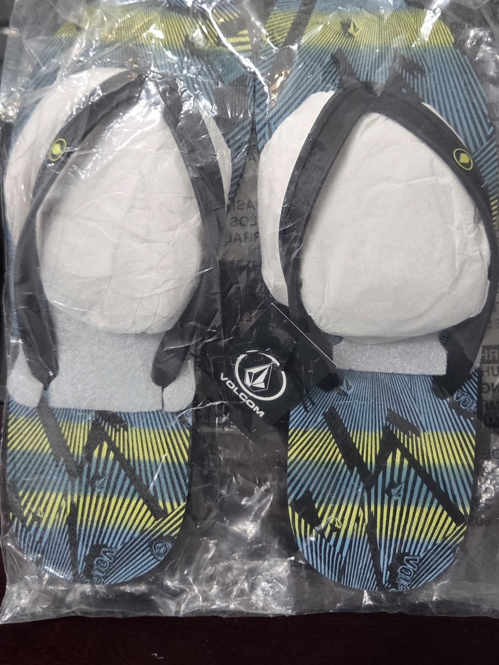Volcom Men’s Black Strap Blue & Yellow Geometric Flip Flops